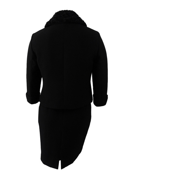 Tahari ASL Women's Petite Faux-Fur-Collar Skirt Suit (0P Black) - Picture 2 of 3